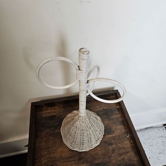 Wicker Woven Countertop Towel Rack Stand Bathroom Accessory White - Picture 3 of 5